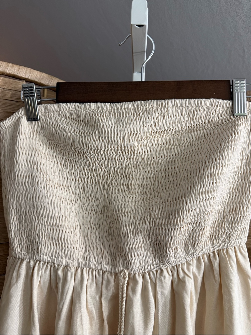 Cupshe Strapless Cream Boho Hi-Low Smocked Strapless Dress Resort Vacation - Picture 3 of 7
